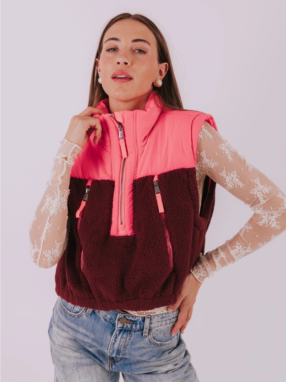 Free People Journey On Colorblock Fleece Vest